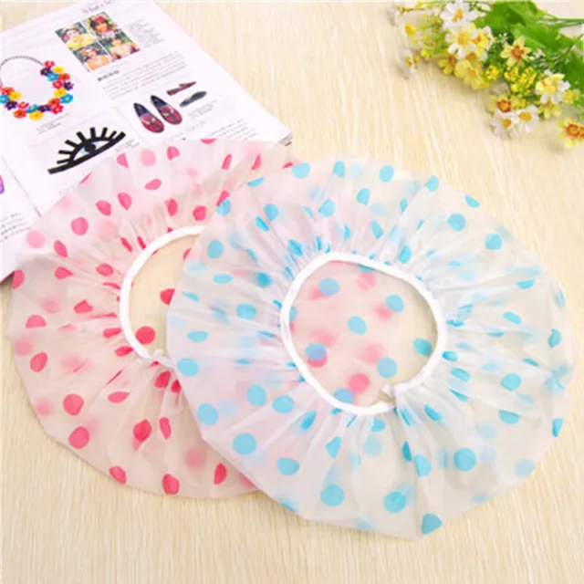 1Pc Fashion Waterproof Thicken Wave Point Shower Cap Reusable Hair Salon Elas  q