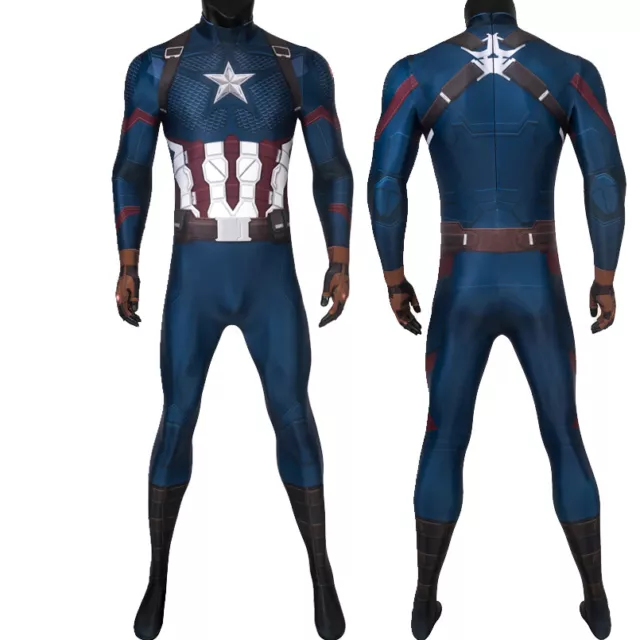Avengers Endgame Captain America Jumpsuit Cosplay Costume 3D Zentai Halloween US