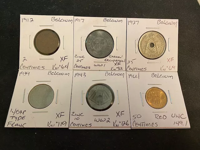 Belgium  1912  To  1961  6  Coin  Centimes  Franc   Xf / Unc  Lot   H33