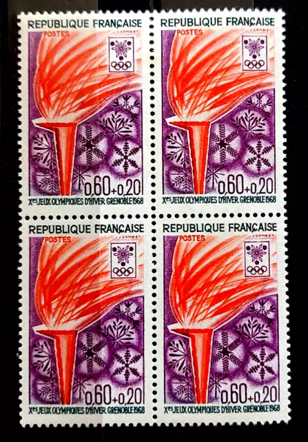 France bloc de 4 timbres  neuf** YV N°  1545 JO de Grenoble flamme olympique