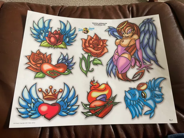 (Lote 31) Hoja de papel de arte flash tatuaje vintage Jeremy Harburn 2002
