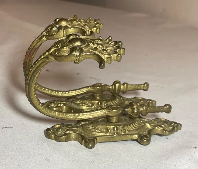 antique ornate Victorian gold gilded bronze curtain rod holder tiebacks brackets 5
