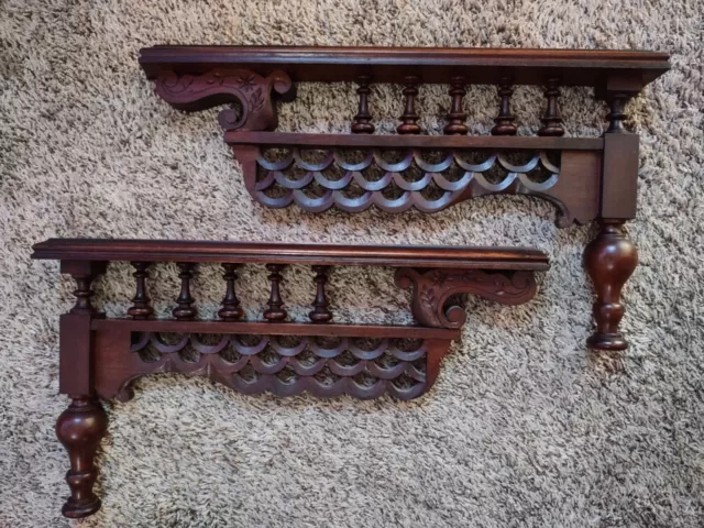 NR MINT Pair Eastlake Corbels Victorian Brackets Gothic Carved Wood Cabinet Part