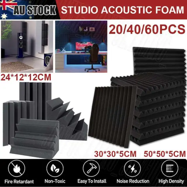 20/40/60PCS Studio Acoustic Foam Sound Absorbtion Proofing Panels Tiles Wedge