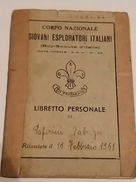 CNGEI libretto personale 1951  BOY-SCOUT Livorno Firma Capo Scout  CESARE ROSSI