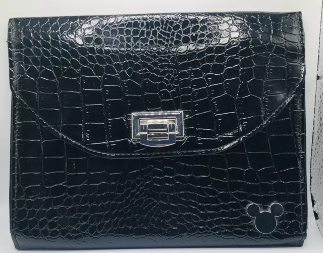 Disney Parks Black Mickey Alligator Embossed Tablet Ipad or Small Document Case