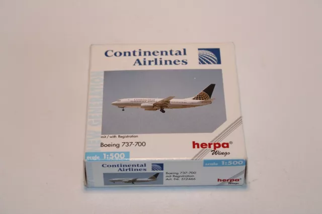 Herpa Wings 1:500 Flugzeug 512466 Boeing 737-700 Continental Airlines OVP