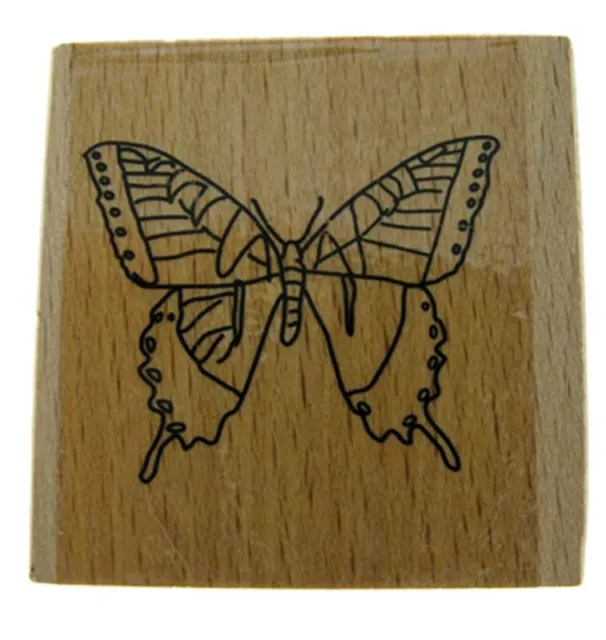 Create & Craft Stylised BUTTERFLY Rubber Ink Stamp on Wooden Block - Free UK P&P