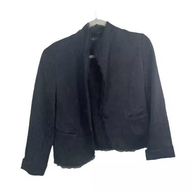 Lafayette 148 New York Black Open Front Silk Wool Blend Blazer Career Womens 4