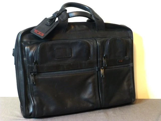 TUMI Alpha 96114DH Black All-Leather Large Laptop Brief Many Pockets! 4x13x18"