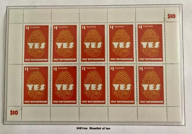 2017 AUSTRALIAN 50th ANNIV 1967 REFERENDUM 'YES' SHEETLET OF 10 MINT STAMPS