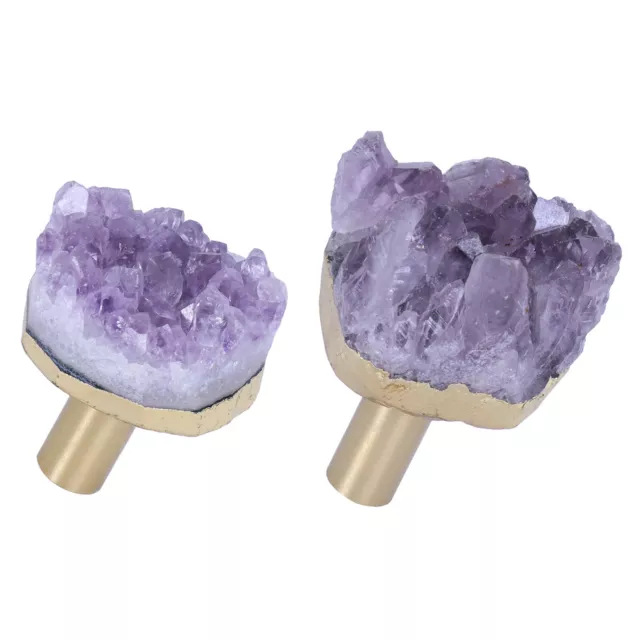 2Pcs Natural Amethyst Drawer Knobs Crystal Cluster Geode Stone Pulls Handles