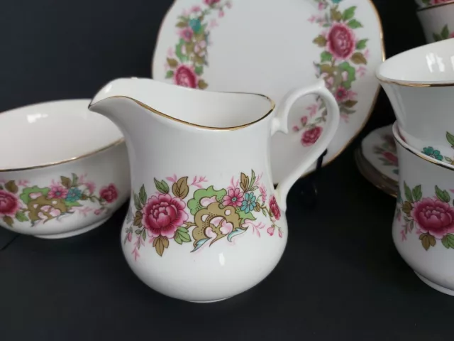 Lovely Vintage Queen Anne "Cascade Roses" Bone China Part Tea Set 2