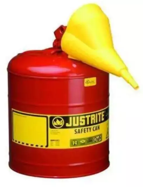 Justrite 7150110 5 Gal. Red Galvanized Steel Type I Safety Can With FUNNEL NEW