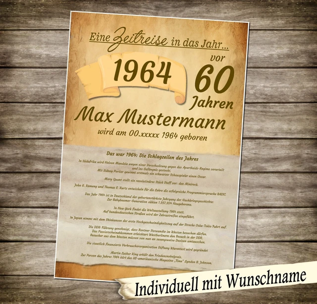 Geburtstagsposter 1964 – Vintage-Design Mit Ereignissen Des Jahres, DIN A4, 400 G/m²