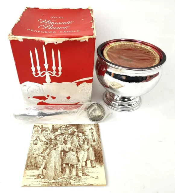 Avon Wassail Perfumed Unused Candle, Silver Toned, Ladle, Boxed Vintage Xmas NOS