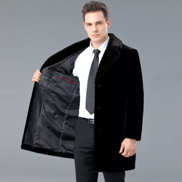 2023 Men's Sheep Fleece Coat Winter Cashmere Wool Formal Trench Coat Mink Fleece