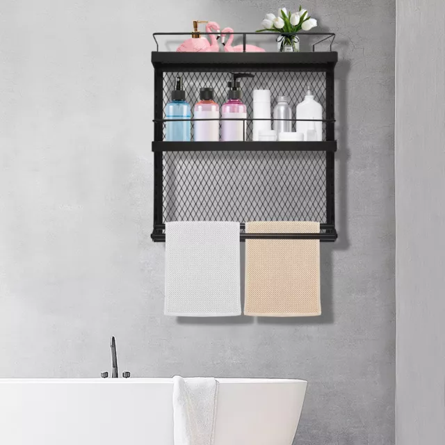 2 Animales Metal Montado en Pared Estante Baño Con Soporte Toalla + Armario Almacenamiento