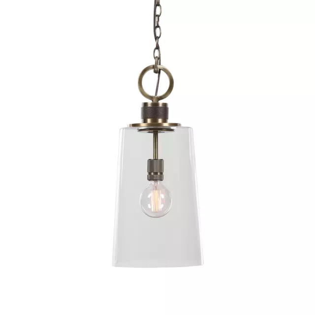 Elegant Clear Glass Shade Pendant Light Industrial Style Brass Bronze Leather