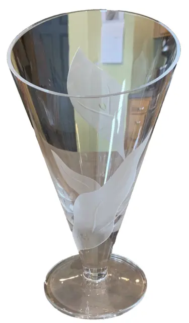 Vintage MIKASA Calla Lily Ellipse Etched Frosted Crystal Glass Vase Footed