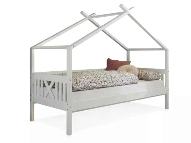 Kinderbett Hausbett 90x200cm LESSIE DESIGN Kinder Bett Holz Hausdesign Weiß