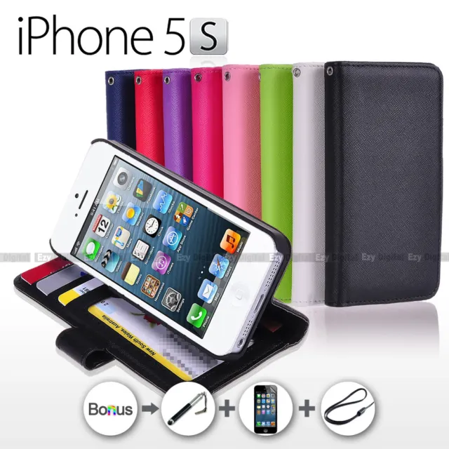 NEW Premium Leather Stand Wallet Flip Case Cover For Apple  iPhone 5 5S  -- SYD
