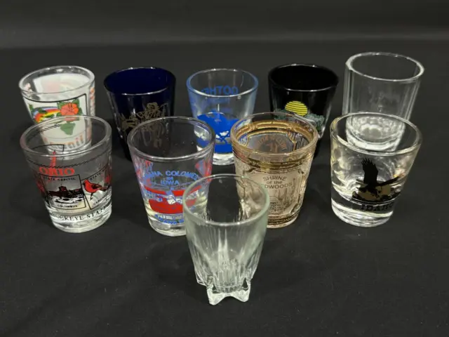 Lot of 10 Travel Souvenir Glass Shot Glasses