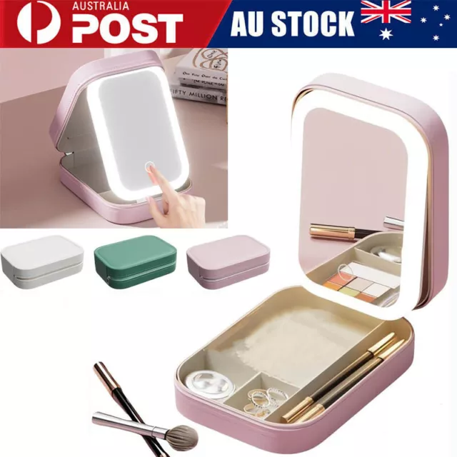 Travel Cosmetic Bag Organizer Makeup Case Storage Box with Mirror & LED Light