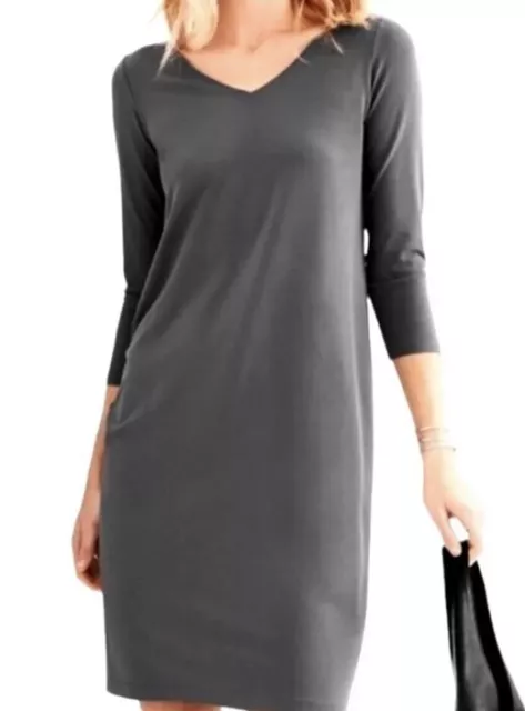 Eileen Fisher Gray Jersey Knit V Neck Long Sleeve Knee Dress Petite Medium