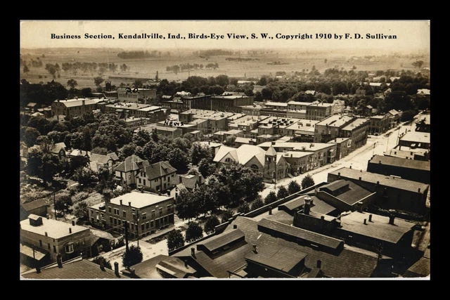 Dr Jim Stamps Us Postcard Business Section Kendallville Ind Birds Eye View Rppc