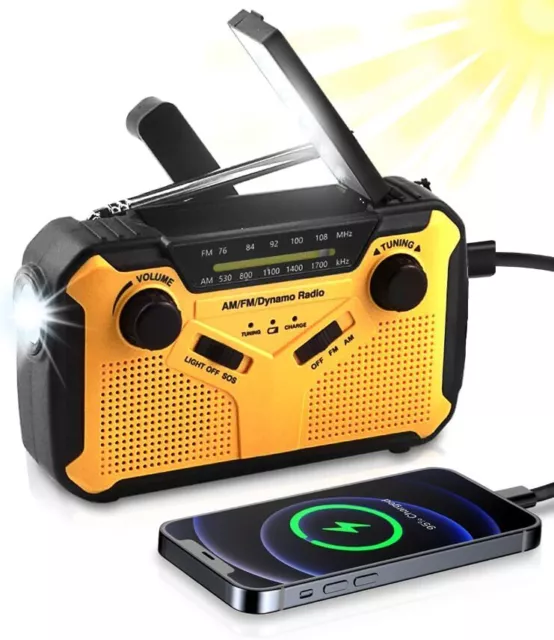 Wind-up, Solar, & USB Powered Rechargeable AM/FM Radio with Built-in LED Torch