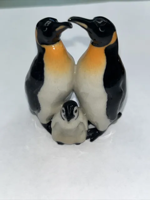 King Penguin Family Baby Porcelain Miniature Figurine Hand Painted Collectable