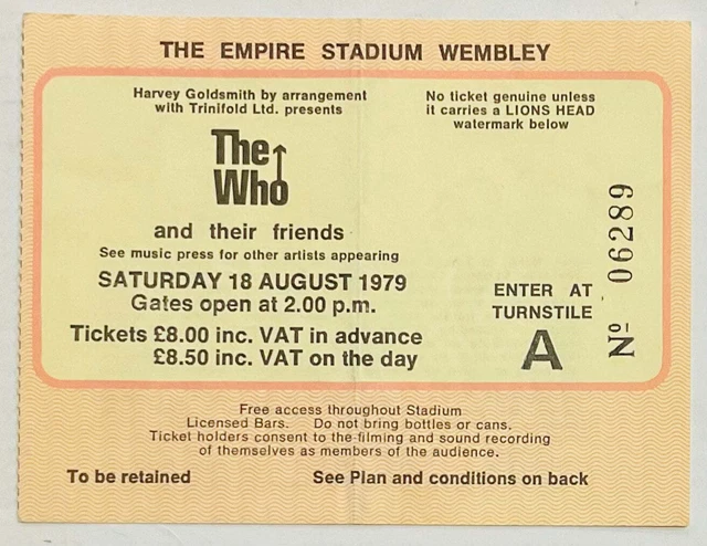 BIGLIETTO CONCERTO ORIGINALE Who AC/DC Stranglers Empire Stadium ...