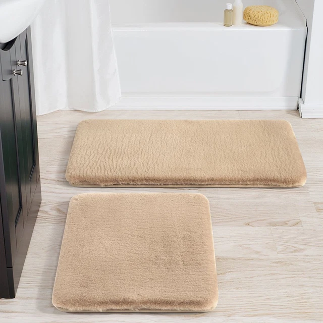 BETTER HOMES & Gardens 2 Piece Faux Fur Bath Rug Set, Brown, Polyester