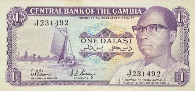 Gambia 1 Dalasi 1978, Pick 8, Commemorative Banknote, Very Scarce, Au (Stain)