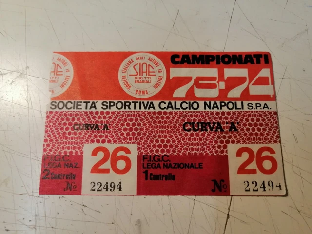 BIGLIETTO STADIO SOCIETÀ Sportiva Calcio Napoli Curva A Campionato 1973