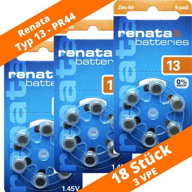 18 pilas de audífonos Renata tipo 13 PR48 naranja 3x 6 blíster 1,45V zinc aire