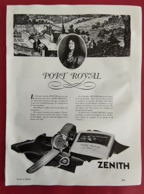 Publicité de presse Montre ZENITH Port Royal Chronomètre luxueux 1956