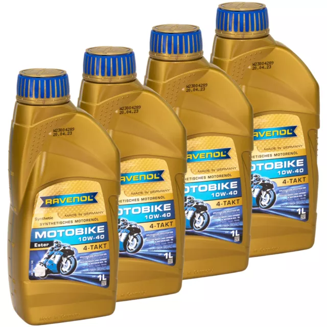 4x 1 Litre D'Huile de Moteur Ravenol Motobike 4-T Première SAE 10W-40 L'Huile