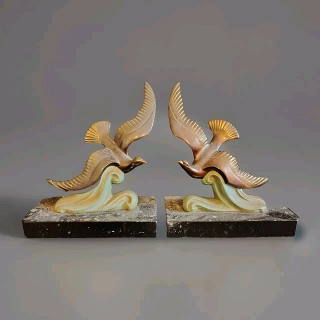 chamois - Serre-livres (2) - art déco - régule métallique, marbre