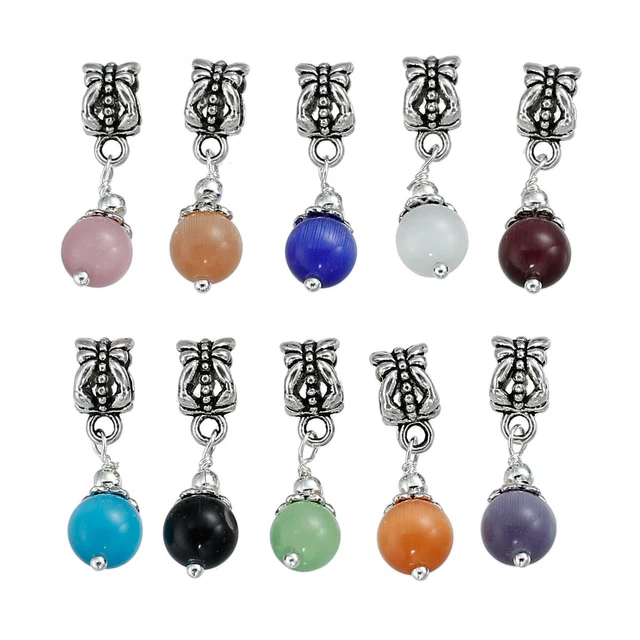 Modulperle Großlochperle Anhänger Katzenauge Glas 28x8mm bunt Mix 10x #01.00464