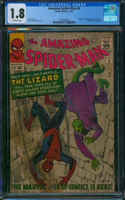 AMAZING SPIDER-MAN #6 (1963) ⭐ CGC 1.8 ⭐ 1st App of the LIZARD! Marvel Comic
