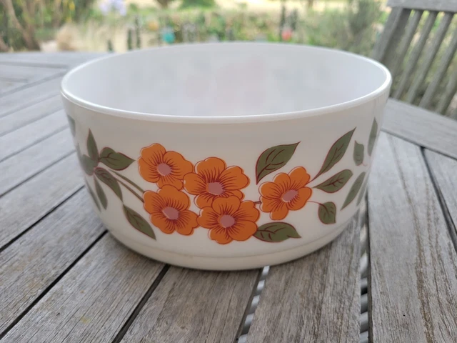 Saladier Arcopal Lotus Vintage - Motif Fleurs Orange - 21 Cm - Parfait état