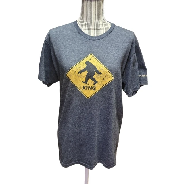 Mens Bigfoot Crossing T Shirt Sasquatch Road Warning Sign Tee For Guys sz M.