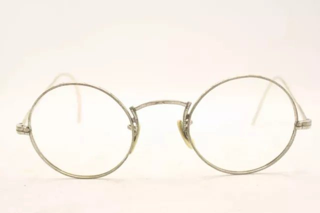 Vintage Eyeglasses Silver Tone Round Antique Spectacles 2