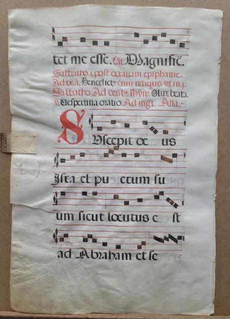 16th Century Antiphonal Music Manuscript on Vellum 20"×14" Double sided 1 Page