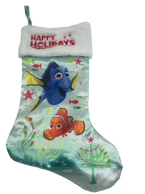 Christmas Stocking 16" Disney Finding Dory Charlie Nemo Satin With Plush Top