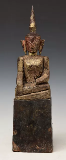 18th Century, Shan, Antique Tai Lue Burmese Wooden Seated Buddha
