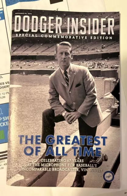 LA Dodgers 2016 VIN SCULLY Commemorative Dodgers Insider Magazine + Printed Tix 2