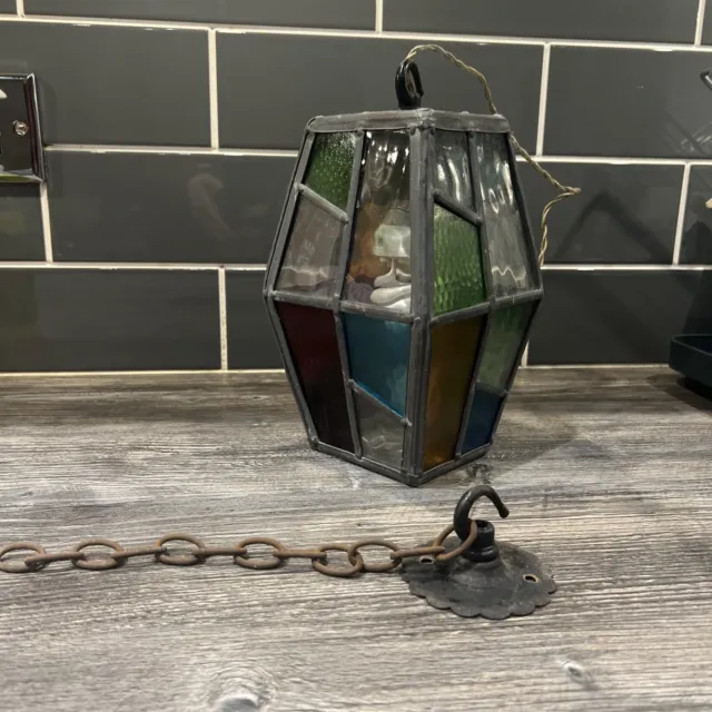 Vintage Wynyates Leaded Stained Glass Lantern Porch Hanging Light B190